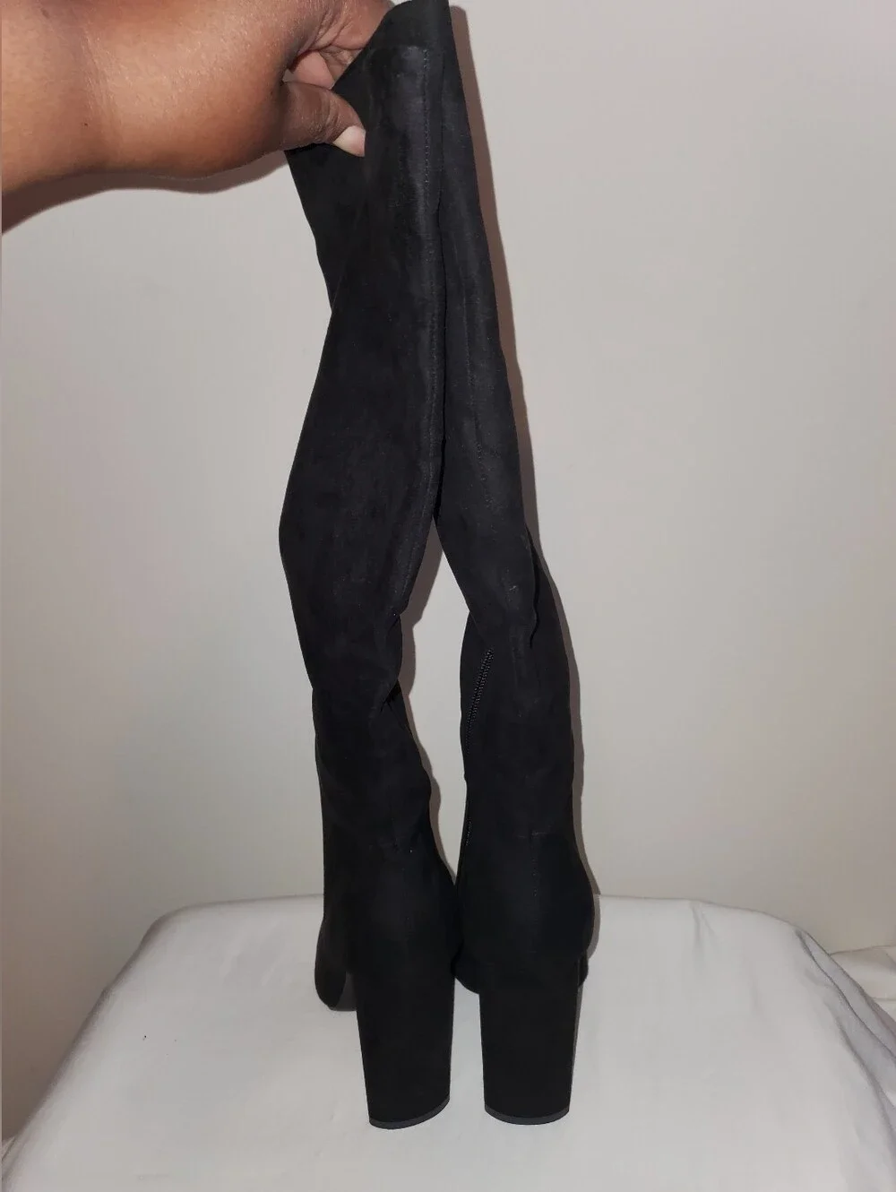 JustFab Black Over-the-Knee Pointed-Toe Suede Boots